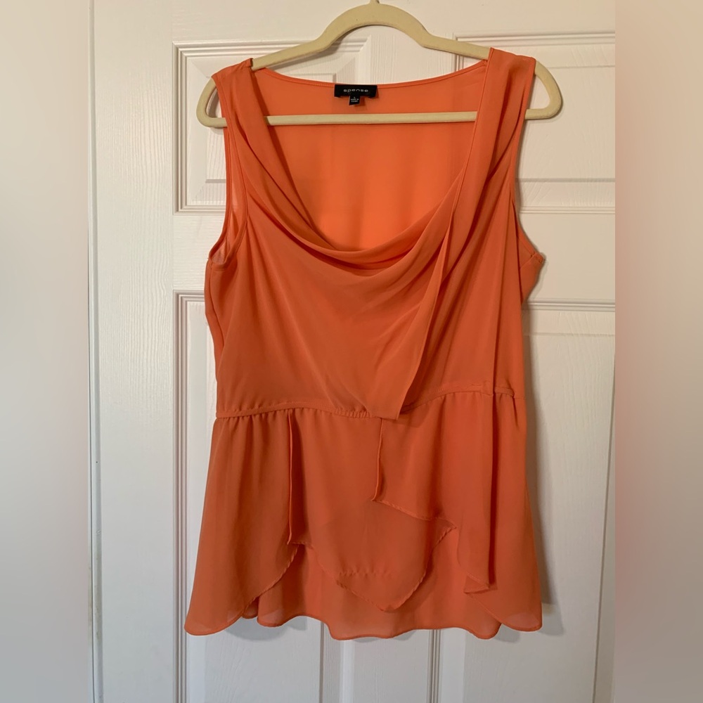Spense‎ Sleeveless Asymmetrical Cowl Neck Drape Blouse Size Large Vibrant Orange